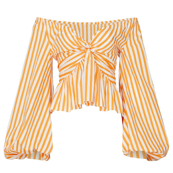 Caroline Constas Onira Top Striped Blouson Sleeve Crop Orange White Size Small - Picture 3 of 13